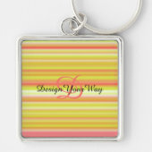 Porte-clés monogramme initial Rainbow rayures modernes (Devant)