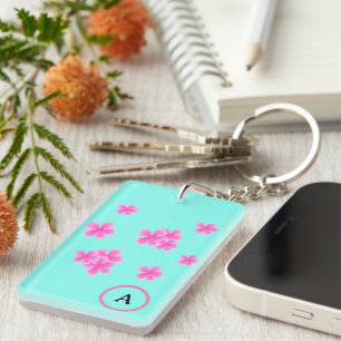 Porte-clés monogramme initial rétro rose floral personnalisé