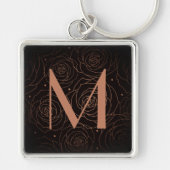 Porte-clés Monogramme Initial Rose Fleurie Sombre Orange Doré (Devant)