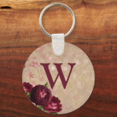 Porte-clés monogramme initial Roses Bourgogne (Recto)