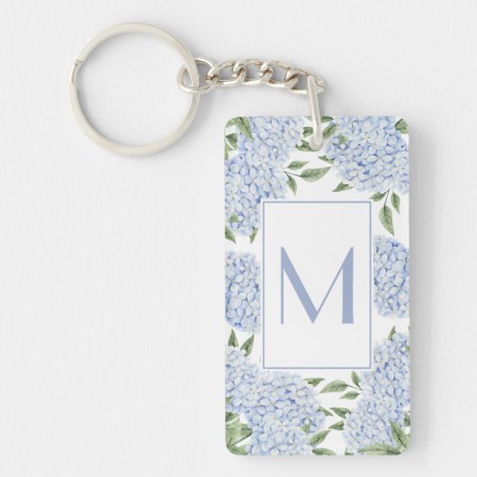 Porte-clés Monogramme Initial Simple Hydrangea Bleue Personna (Devant)