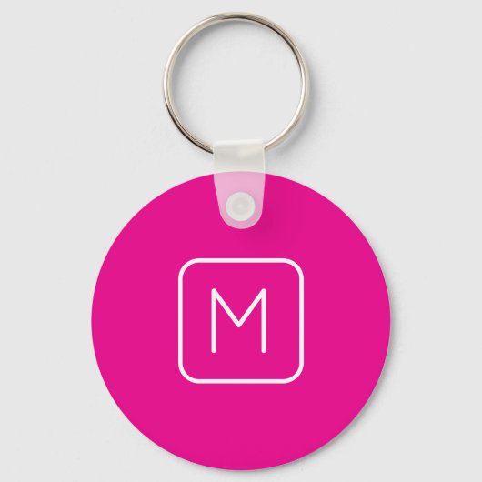 Porte-clés Monogramme Initial Simple & Moderne | Rose & Blanc (Recto)