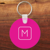Porte-clés Monogramme Initial Simple & Moderne | Rose & Blanc (Recto)