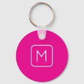 Porte-clés Monogramme Initial Simple & Moderne | Rose & Blanc (Verso)