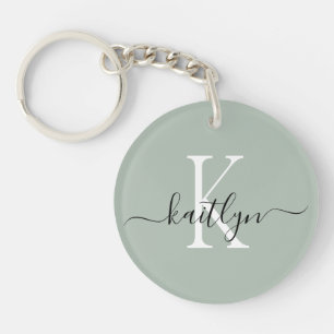 Porte-clés Monogramme Initial Vert Sauge