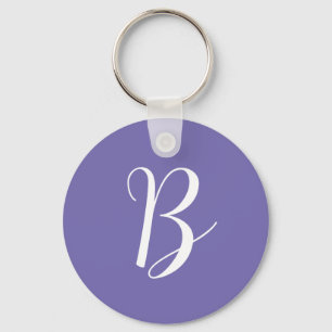 Porte-clés Monogramme Initial Violet Élégant