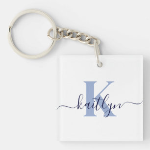 Porte-clés Monogramme initiale bleue nominative