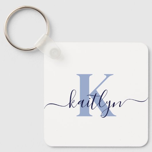 Porte-clés Monogramme initiale bleue nominative (Recto)