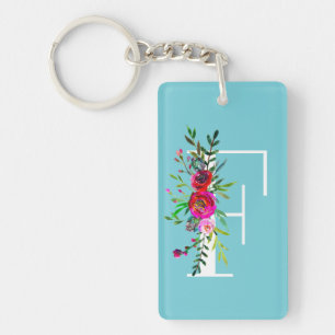 Porte-clés Monogramme Initiale F Lettre Floral Couleur Person