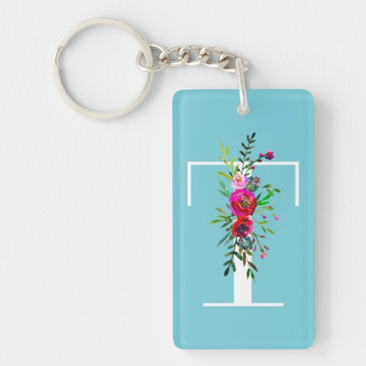 Porte-clés Monogramme Initiale Fleurie Lettre T Couleur Perso (Devant)
