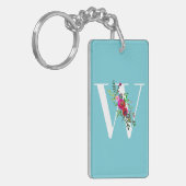 Porte-clés Monogramme Initiale Fleurie Lettre W Couleur Perso (Devant gauche)