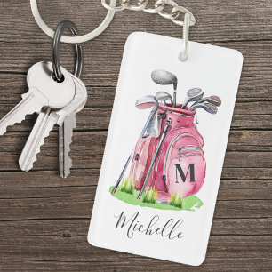 Porte-clés Monogramme Initiale Nom Rose Golf