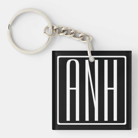 Porte-clés Monogramme Initiales 3 Moderne Gras | Blanc Sur No (Devant)