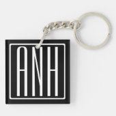 Porte-clés Monogramme Initiales 3 Moderne Gras | Blanc Sur No (Dos)