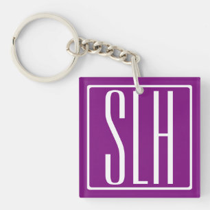 Porte-clés Monogramme Initiales 3 Moderne Gras Blanc & Viol