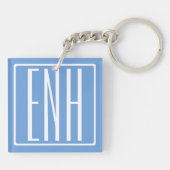 Porte-clés Monogramme Initiales 3 Modernes Gras | Bleu Clair (Dos)