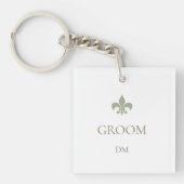 Porte-clés Monogramme Initiales du Marié Fleur de Lis Verte F (Devant)