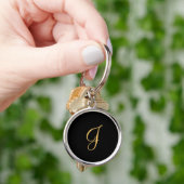 Porte-clés Monogramme J, couleur or initial J sur noir (main)
