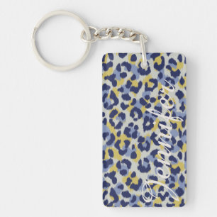 Porte-clés Monogramme jaune bleu coloré chic d'impression de