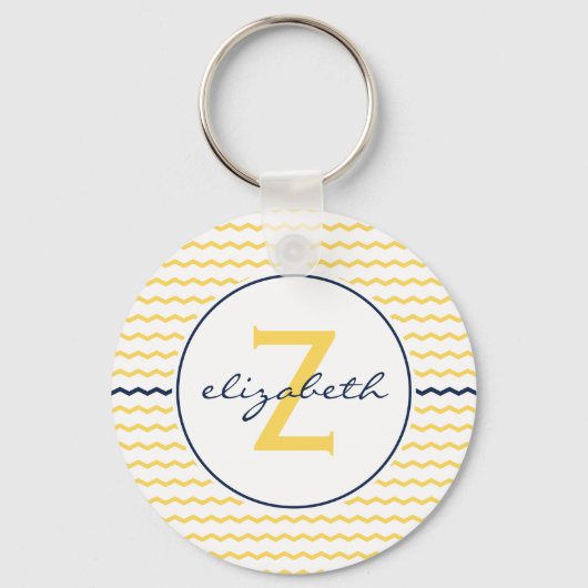 Porte-clés Monogramme jaune et bleu marine Chevron (Recto)