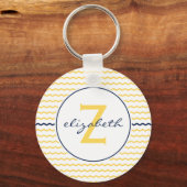 Porte-clés Monogramme jaune et bleu marine Chevron (Recto)