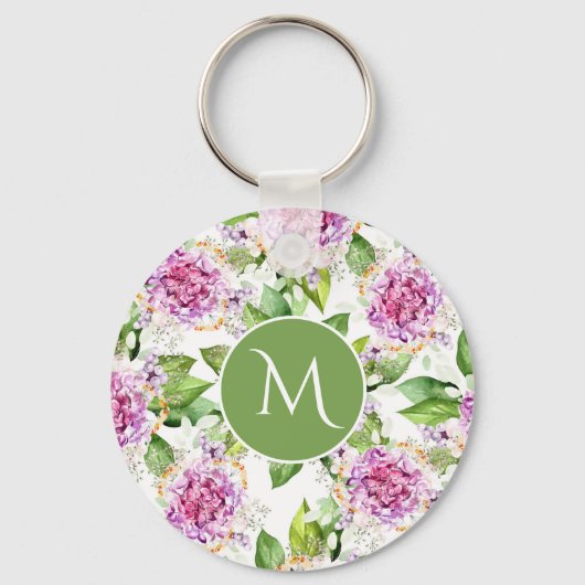 Porte-clés Monogramme Joli violet vert Aquarelle Florale (Recto)