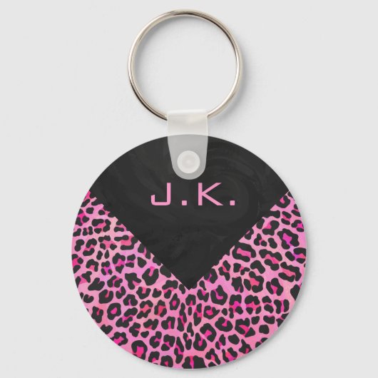 Porte-clés Monogramme Leopard noir et rose chaud (Recto)