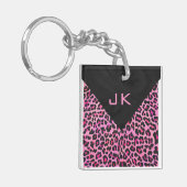 Porte-clés Monogramme Leopard noir et rose chaud (Devant gauche)