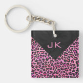 Porte-clés Monogramme Leopard noir et rose chaud (Devant)