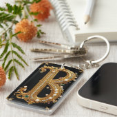 Porte-clés Monogramme Lettre B Or Avec Diamants et Perles (Devant droit)