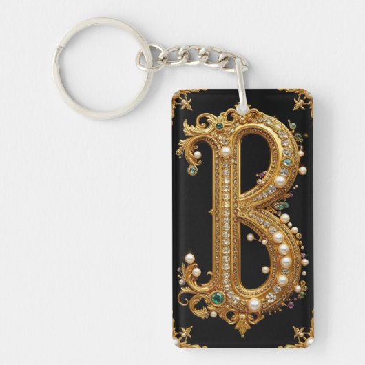 Porte-clés Monogramme Lettre B Or Avec Diamants et Perles (Devant)
