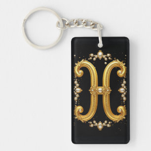 Porte-clés Monogramme lettre H en or avec diamants et perles