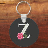 Porte-clés Monogramme Lettre initiale Z en blanc avec rose ro (Recto)