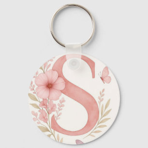 Porte-clés monogramme lettre S florale rose élégan