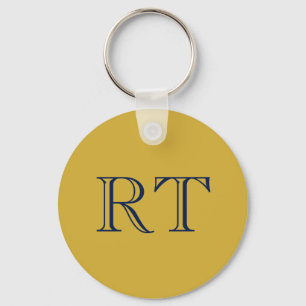 Porte-clés Monogramme Lettres Initiales Or & Bleu Simple