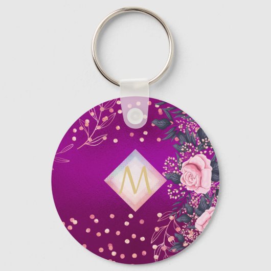 Porte-clés Monogramme Magenta Rosegold Parties scintillant mé (Recto)