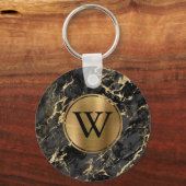 Porte-clés Monogramme Marbre Noir Élégant Or (Recto)