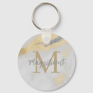 Porte-clés Monogramme Marbre or et gris