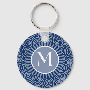 Porte-clés Monogramme Marine Blue White Spirales - Personnali