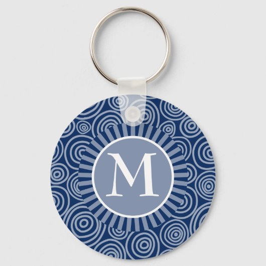 Porte-clés Monogramme Marine Blue White Spirales - Personnali (Recto)