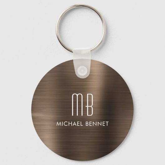 Porte-clés Monogramme Marron Faux Métal Brossé (Recto)