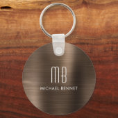 Porte-clés Monogramme Marron Faux Métal Brossé (Recto)
