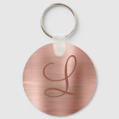 Porte-clés Monogramme métal brossé Chic Rose or initial (Recto)