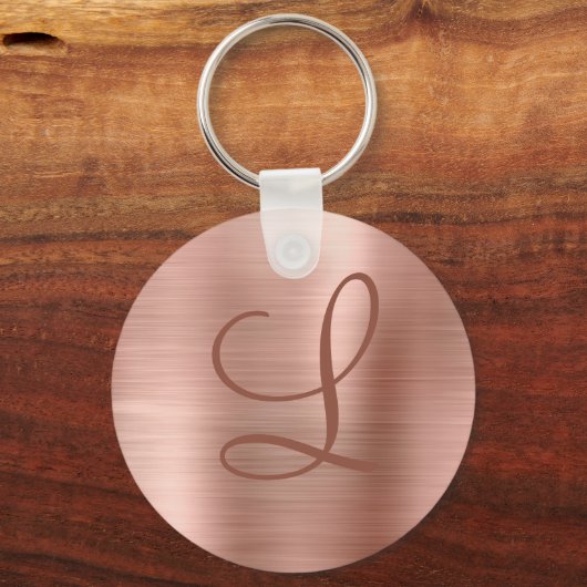 Porte-clés Monogramme métal brossé Chic Rose or initial (Verso)