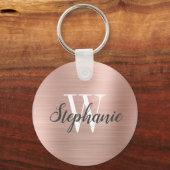 Porte-clés Monogramme métal brossé Rose moderne or (Recto)