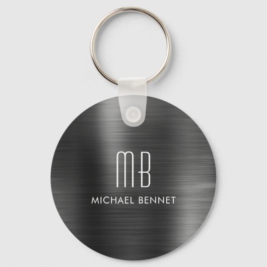 Porte-clés Monogramme Métal Noir Faux Brossé (Recto)