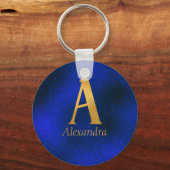 Porte-clés Monogramme métallique bleu et or A (Recto)