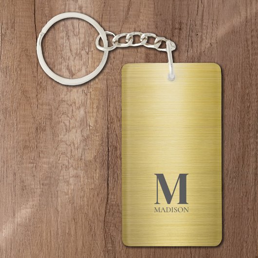 Porte-clés Monogramme métallique brossé d'or