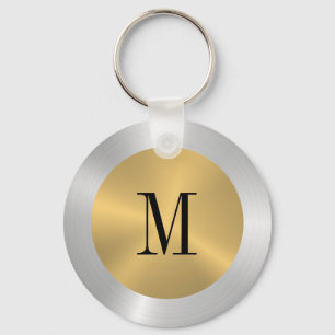 Porte-clés Monogramme métallique minimaliste or et argent