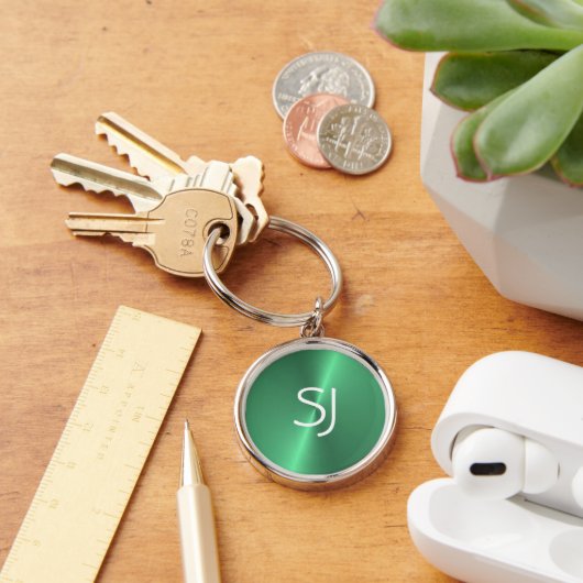 Porte-clés Monogramme métallique vert brillant (Bureau)